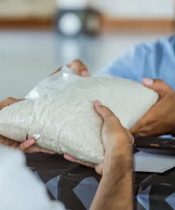 Fragrant RVT rice is packed in bags